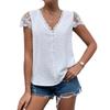 Polka Dot Lace V-neck Top Button Decoration Short Sleeved Fashionable Women's Blouses & Shirts