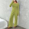 Women S French Style Slim Fit Long Sleeve Top And Wide Leg Pants Set