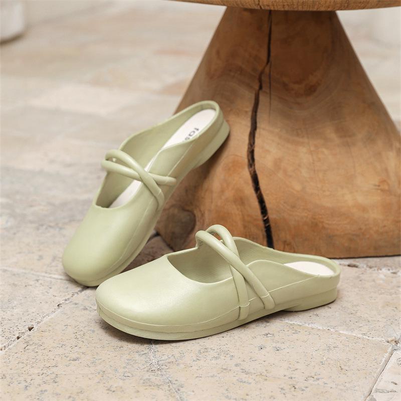 Women's Summer French Closed-Toe Flat Slippers - Super Soft, Stylish, Casual PVC Half-Slippers for a Relaxed Look