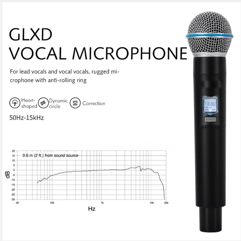 GLXD4 Professional Dual Wireless B58a Microphone System UHF Dynamic Dual Handheld Mic for Stage Karaoke Singing Speech Wedding