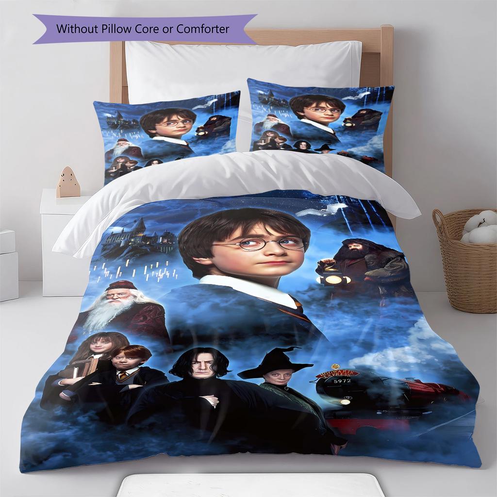 Magic School Story Pattern Bedding Quilt Set Quilt Cover Pillowcase Home Decoration Gift (1 * duvet cover + 2 * pillowcase, without core)