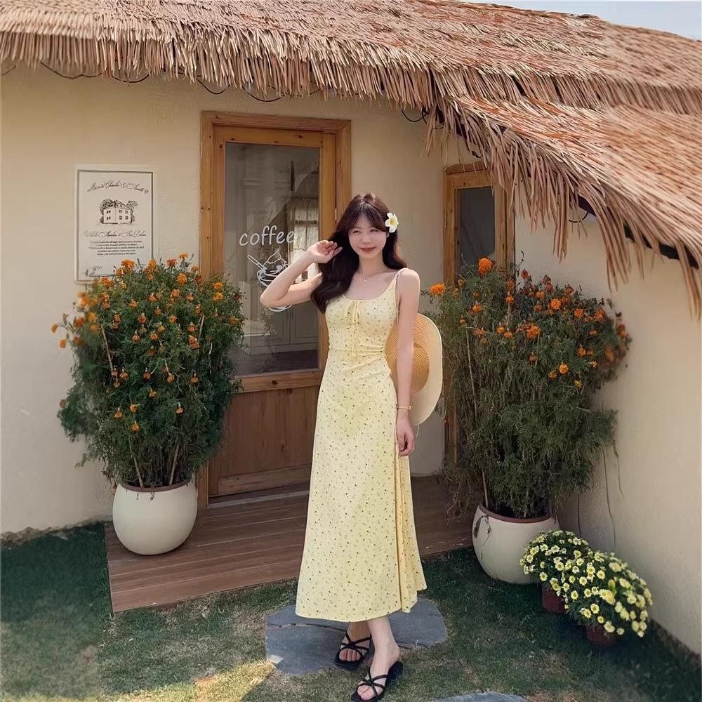 Petite Women's French Floral Lace-up A-line Maxi Dress: Spring 2026 Collection