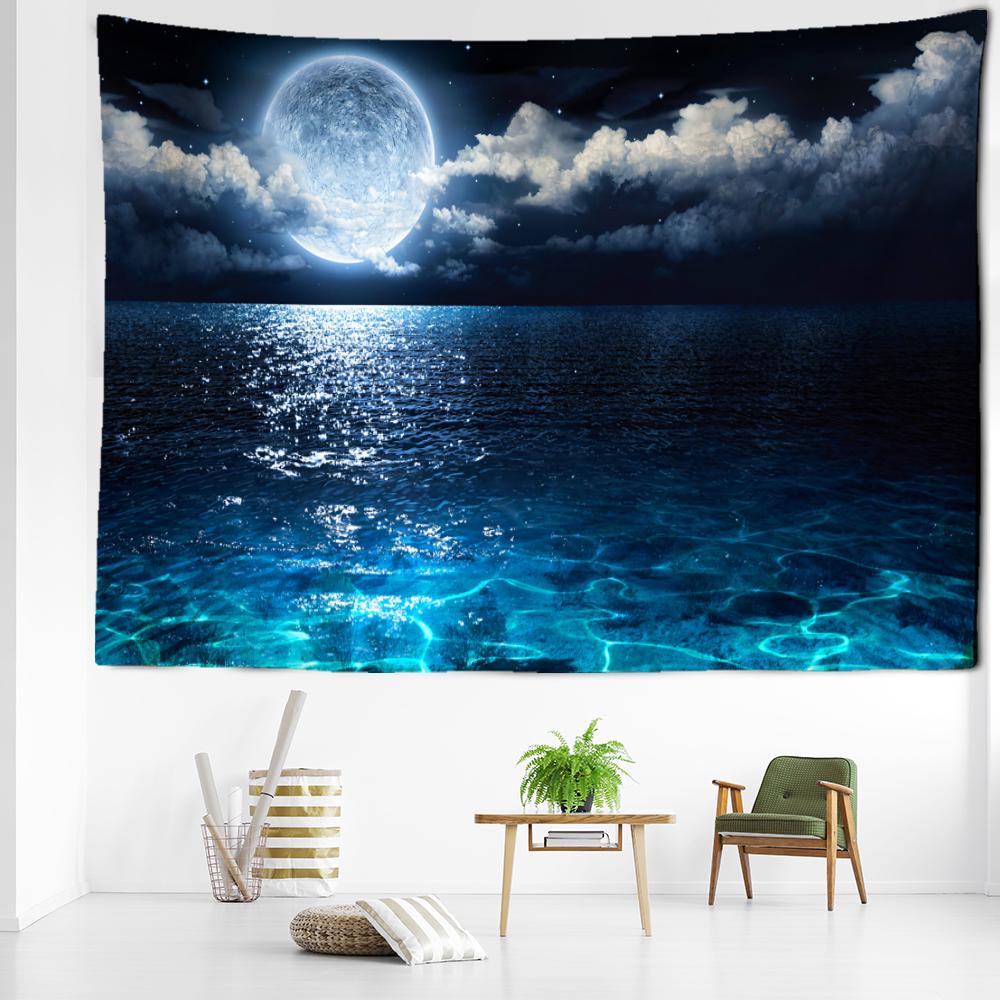 Beach Moon Night Scenery Tapestry Wall Hanging Bohemian Art Mysterious Wizardry Hippie Tapiz Home Decor