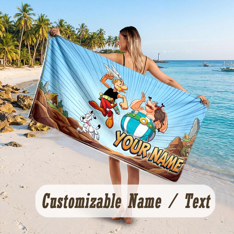 Personalized Beach Towel,Asterix & Obelix Custom Printed Name Text, Super Absorbent Towel For Beach Vacation