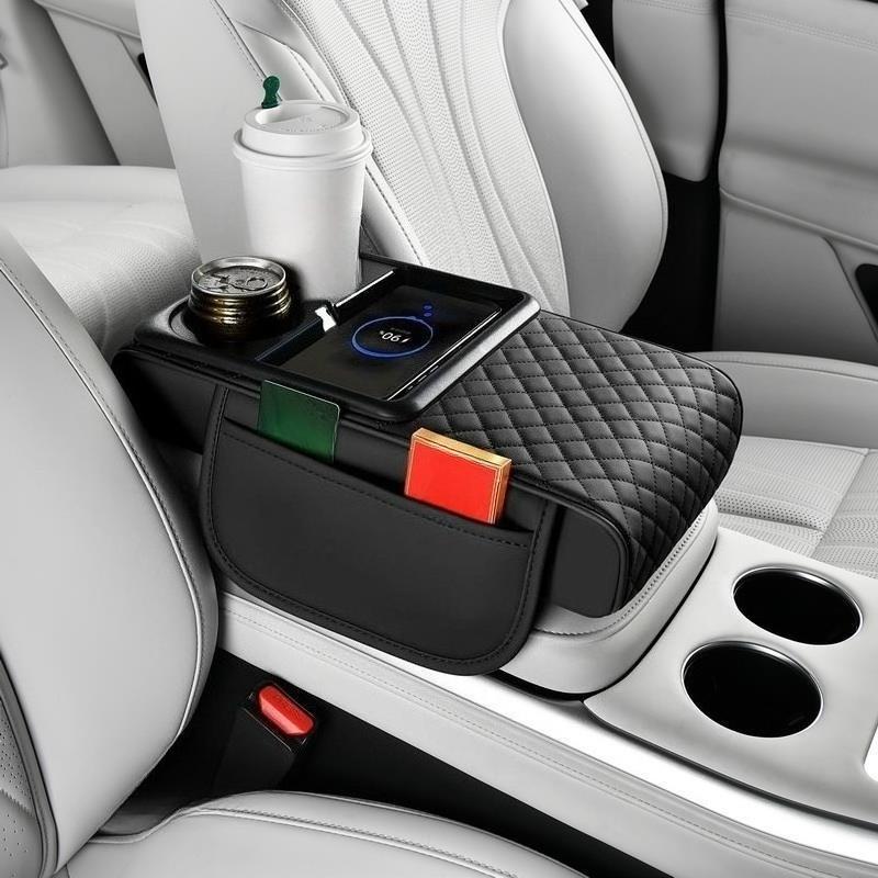 Auto Elbow Support Wireless Charging Car Arm Rest Cushion Thicken High-Density Sponge Center Console Armrest Box Cover