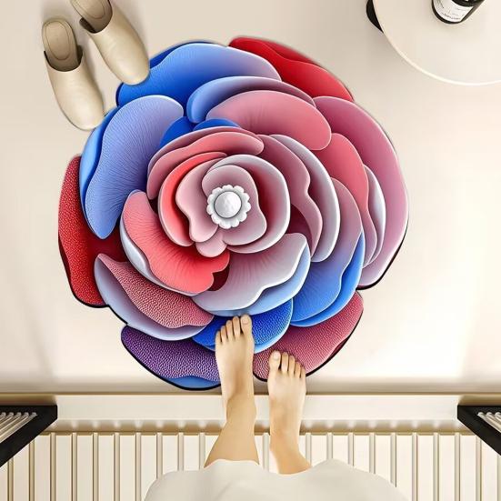 3D Flower Bath Mat Absorbent Non-Slip Floor Mat Flower Shape Decorative Entrance Rug for Living Room