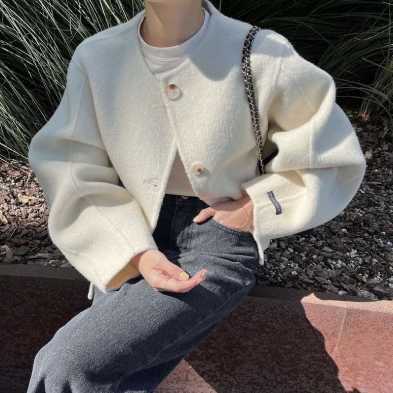 

Корейский шик Осень Зима Французский круглый однобортный свободный повседневный универсальный шерстяной жакет с длинными рукавами для женщин L белый