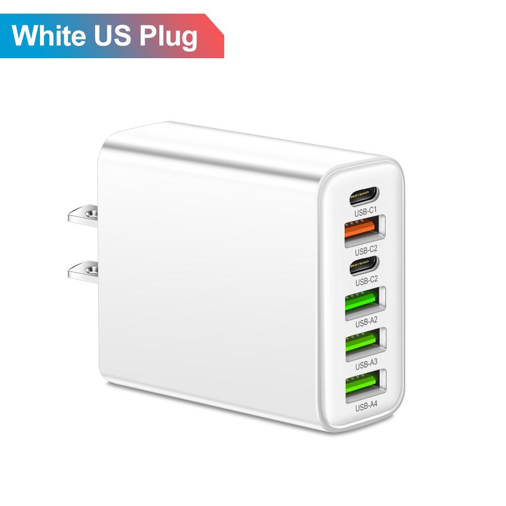 3.1A Multi-Port Mobile Charger: 2 Type-C PD + 4 USB Travel Charging Head