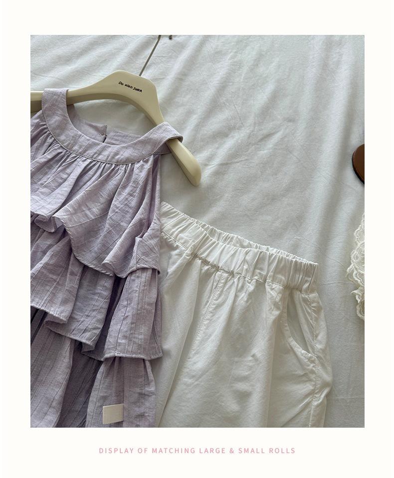 Large Size 26 New Summer Girls' Korean Halter Doll Top & Wide-Leg Pants Set - 710531