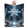 Angelic Cross with Heavenly Light DesignFlannel Blanket for Bedroom, Living Room, Sofa, and Nap