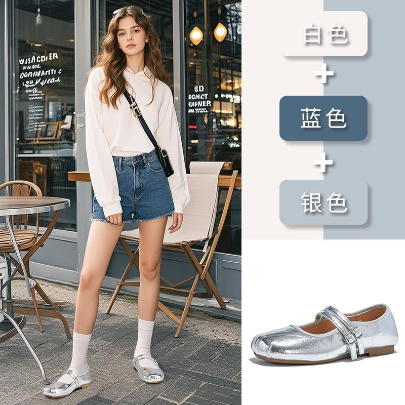 Square Head Leather Mary Jane Shoes Women's New Autumn Temperament Fairy Silver Single Shoes High-end Women's Shoes