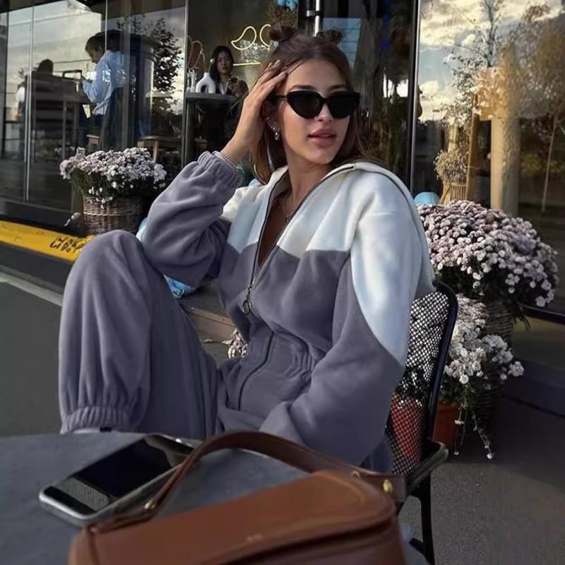 Tuta Streetwear da Donna con Design Color Block Vestibilità Larga Manica Lunga Vita Media Romper Casual