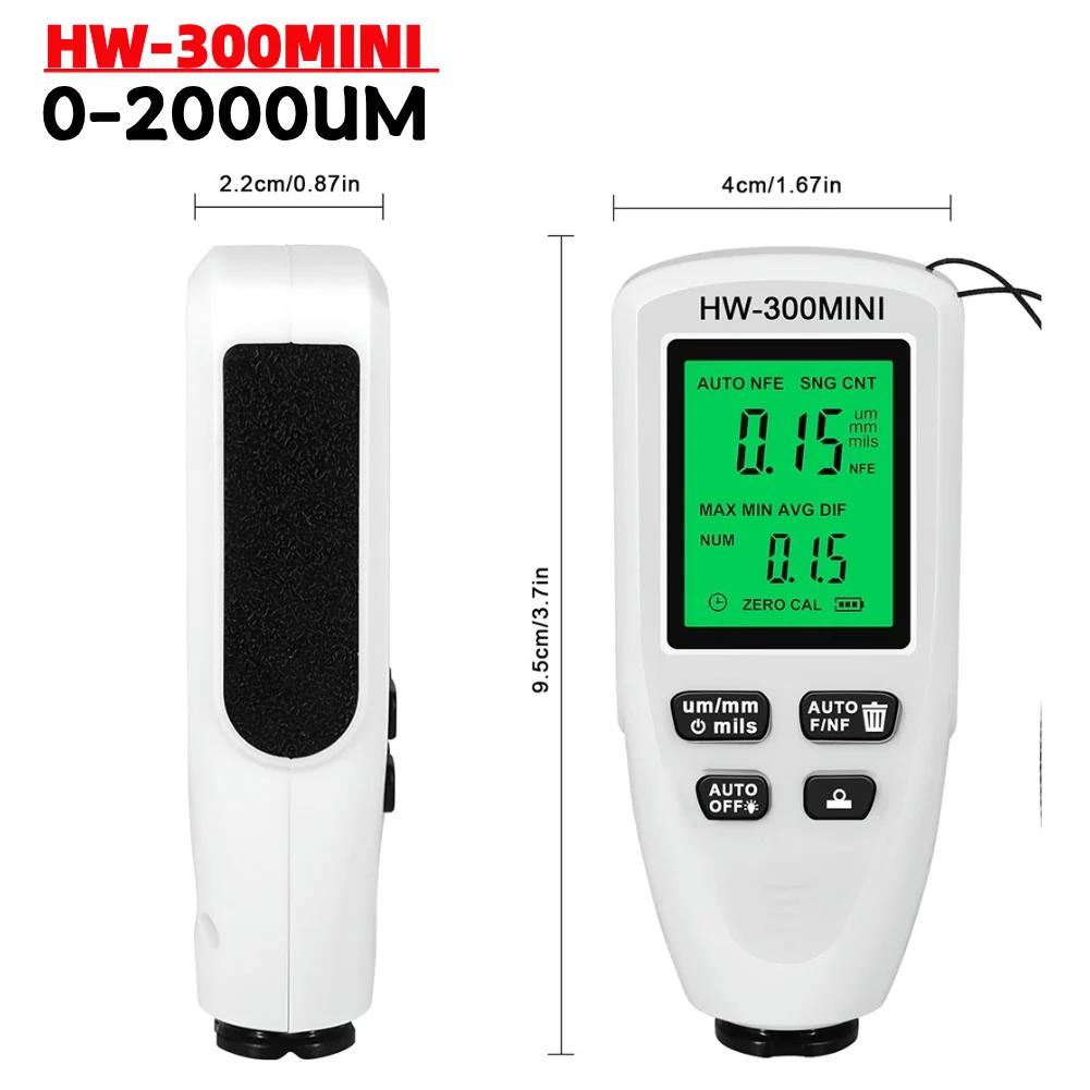 HW-300MINI Coating Thickness Gauge 0-2000UM Car Coating Thickness Measurer Portable Auto Paint Gauge Meter for Cars Auto Vehicle