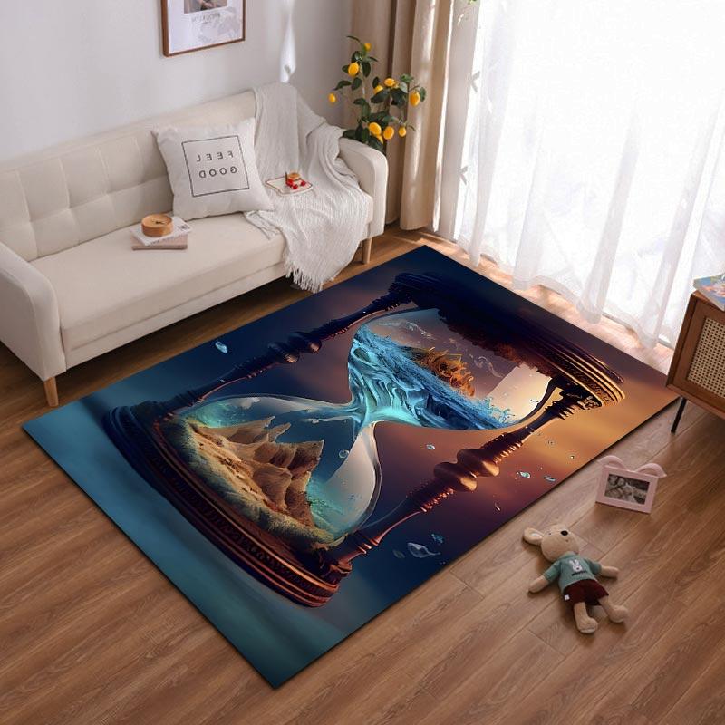 

Fantasy Hourglass Design Carpet with Sand, Water, and Ocean Scene Print Suitable for use as an anti-slip for living room bedroom sofas 40x60cm( 15x23in )