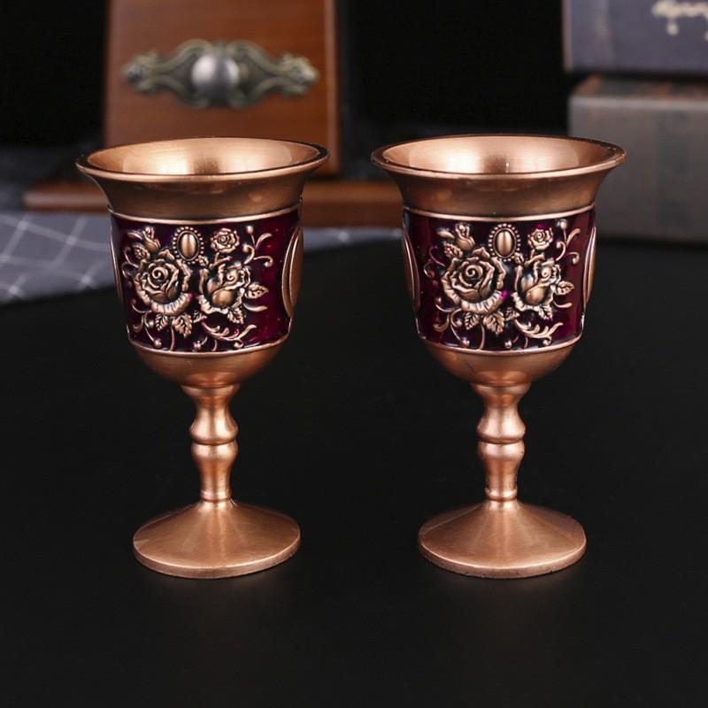 Elegant Metal Shot Glass Set Vintage Style High Stem Whiskey Cup Home Bar Decor 2pcs