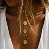 3-teiliges Goldfarbenes Sonnen-Seestern-Rosen-Halsketten-Set Für Frauen Vintage Münzanhänger Mehrschichtige Verdrehte Kette Boho Statement-Schmuck Geschenke