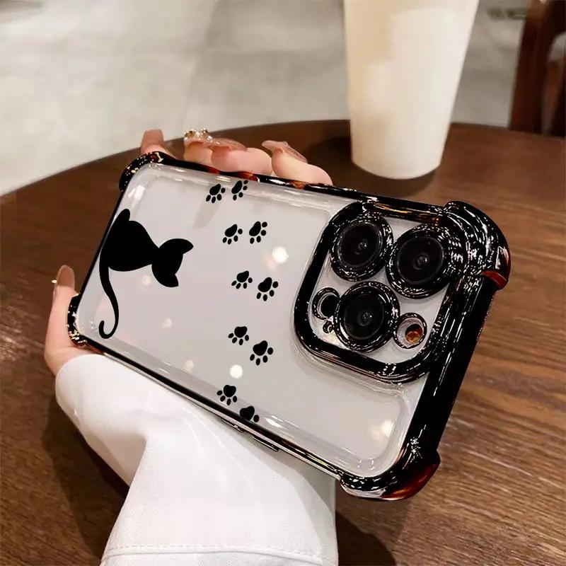 Foreign trade explosion cat black cat claw print mobile phone case iPhone13/14Promax electroplated airbag anti-drop transparent case