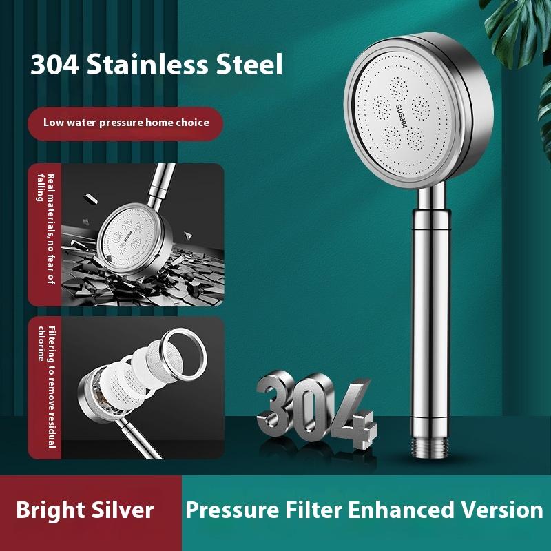Stainless steel pressurized shower head nozzle Bath pressure Large water output High Pressure 5 Modes Adjustable Handheld