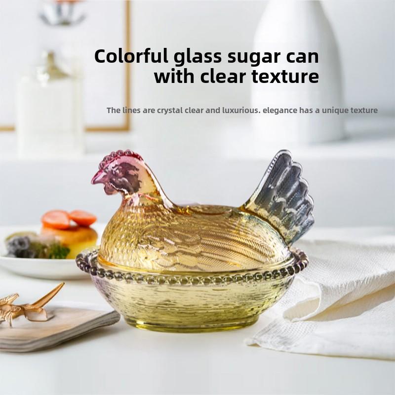 Flavinci Colored Glass Chicken - Shaped Jar, Thickened Vintage Home Decor & Multi - Use Storage for Candy, Nuts and Snacks