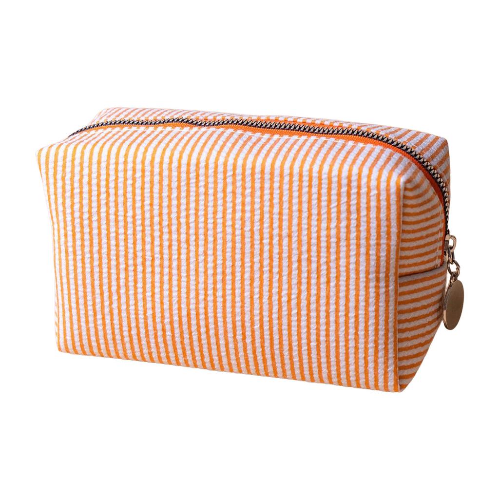 Striped Embroidery Makeup Bag Travel Cosmetic Organizer Waterproof Portable Toiletry Pouch For Women
