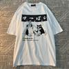 Original Japanese Retro Cat Print Pure Cotton Short Sleeved T-shirt For Men's Women's Trendy Street Loose Couple T-shirt