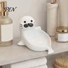 Cute Seal Soap Holder Ceramic Dish, with Self-Draining Design, Sponge Durable Organizer Tray, for Bathroom Countertop And Kitchen Sink Dish