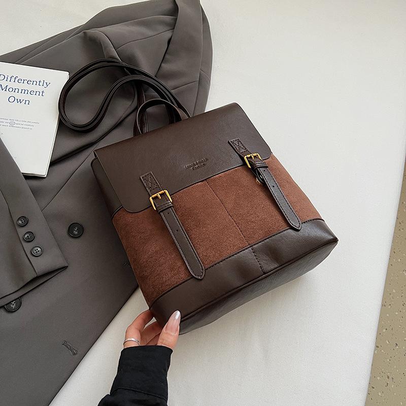 Autumn New Contrasting Color Backpack 2025 Large-capacity Fashion Casual Bag European and American Retro Multi-purpose Backpack Shoulder Bag