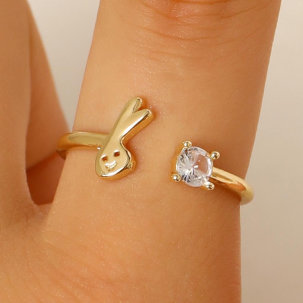 Cute Cartoon Rabbit Carrot Opening Ring for Women Men Fashion Personality Design Index Finger Ring Versatile Jewelry Accessories