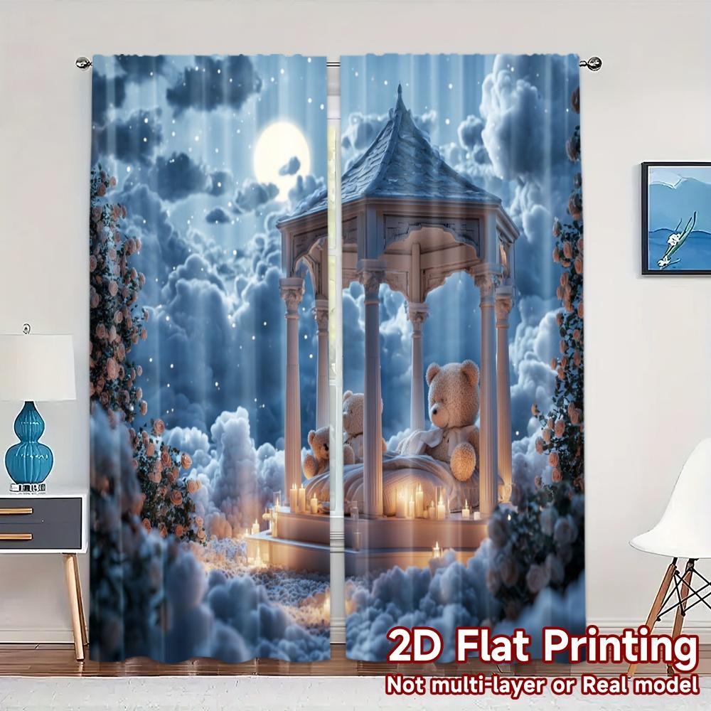 

Set Of 2 Flat Printing Curtains Without Rod Starlit Haven Popular Versatile Durable Polyester Decorations Curtain Made W100*H70(CM)-Grommet top&2PCS