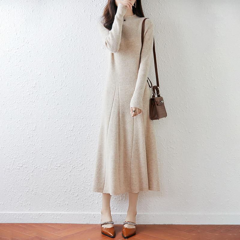 Women Sweater Dress 100% Wool MODERN NEW SAGA Turtleneck Knit Long Pullover Winter Jumpers Wool Long Dress Female