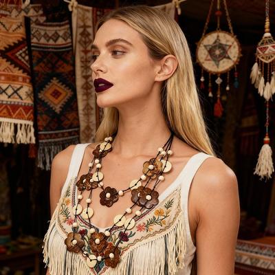Bohemian Wood Beads Coconut Shell Beaded Three-Layer Necklace Vacation Retro Necklace