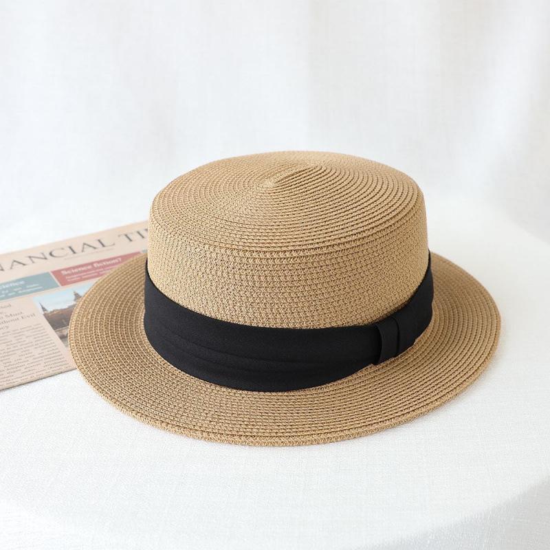 French flat-top sun-protection hat for women, summer beach vacation sunshade hat, internet celebrity woven wide-brim fresh top hat