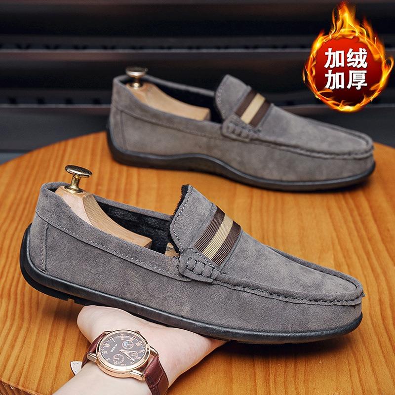 Men's shoes Doudou shoes winter men's new velvet warm casual shoes one pedal lazy shoes men