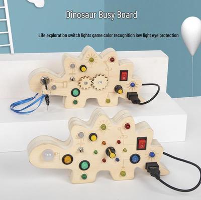 Cross-Border Wooden Dinosaur LED Busy Board - Life Skills Learning Toy