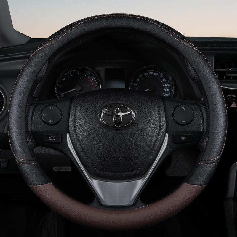 PU Leather Contrast Colour Car Steering Wheel Cover  Sweat Absorbent, Wear Resistant and Non-slip, Universal In All Seasons