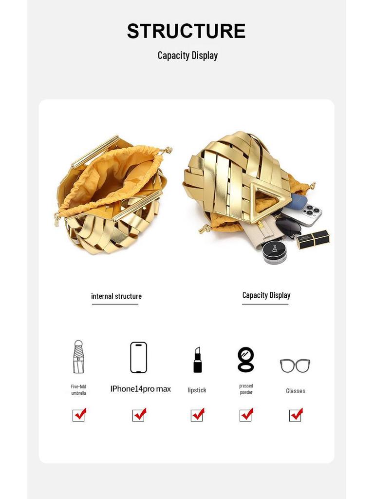 Magnetic Buckle Woven Triangle Women's Handbag - Large Capacity Crossbody Bag