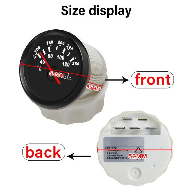 ELING 52mm Water Temp Meter Temperature Gauge Indicator for Engine Motorcycle RV Auto Yacht Boat 12V 24V With Red Backlight