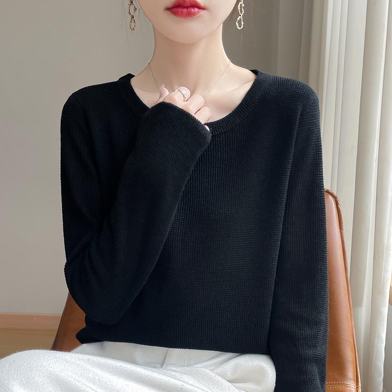 Round Neck Sweater Women's Autumn and Winter Slim Thin Long-sleeved Knitted Bottoming Shirt