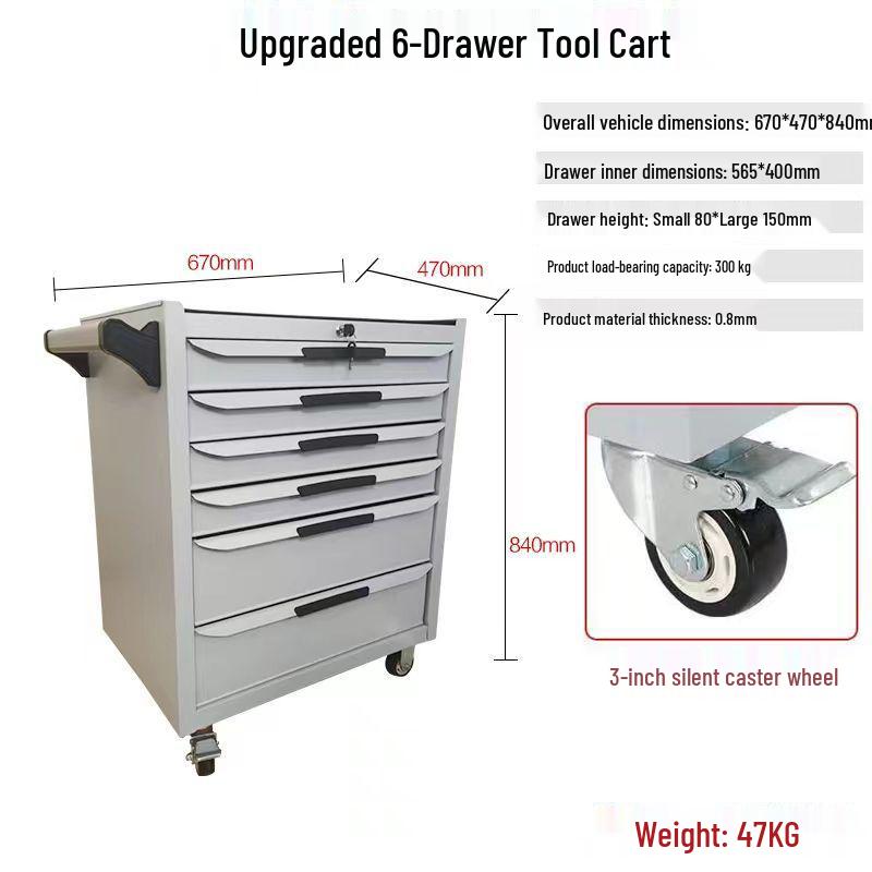 Movable Three-Layer Hand Cart: Multi-functional Auto Repair & Household Tool Box with Cabinet Door