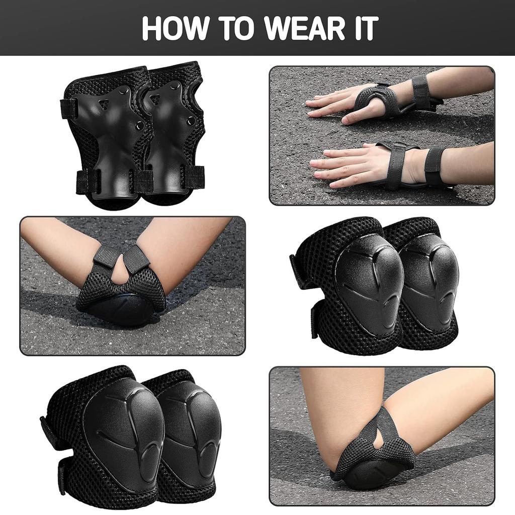 6PCS Kids Protective Gear Set for 3-14 Years, Knee Elbow Pads & Wrist Guards for Skating Cycling Scooter Rollerblading