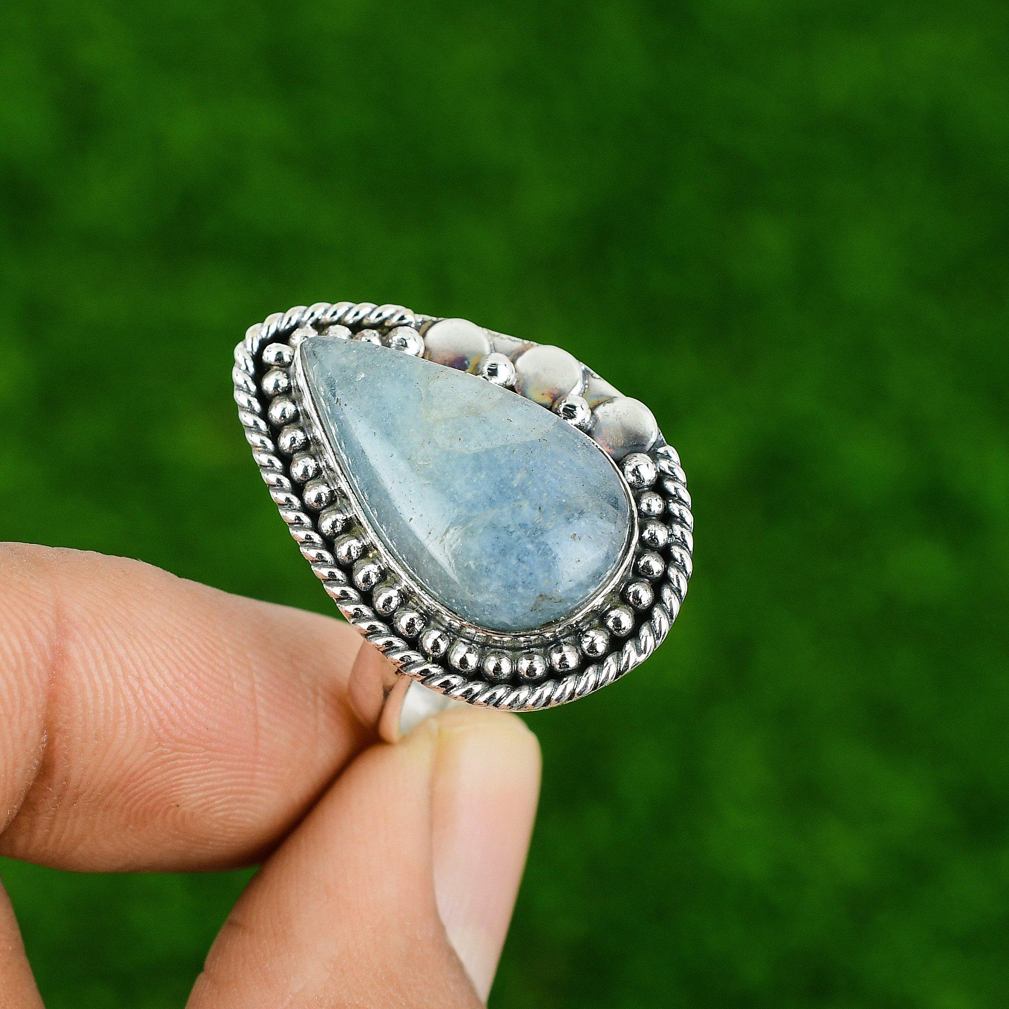 

Mothers day Deal 925 Sterling Silver Aquamarine Gemstone Birthday Stackable Ring Adjustable