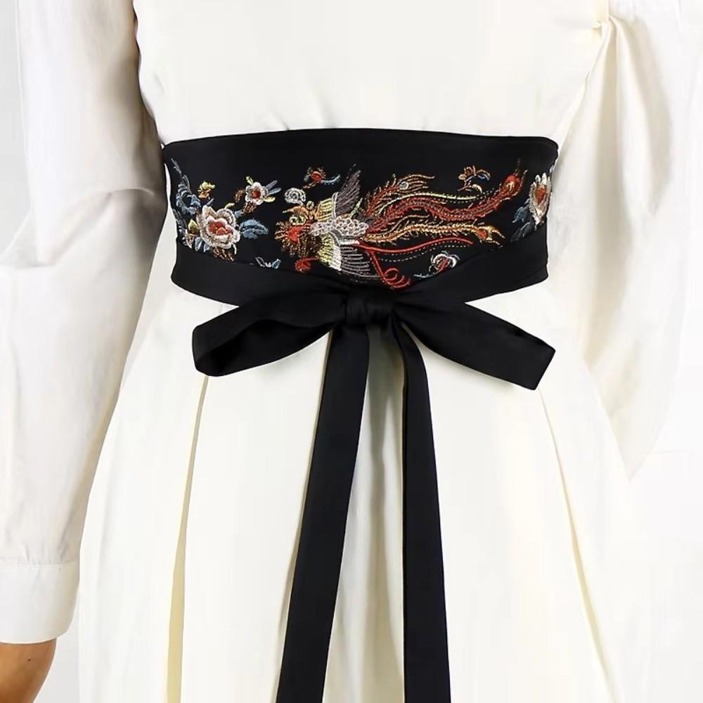 

Wide Waist Belt Embroidery Dress Decor Chinese Traditional Waist Band Hanfu A