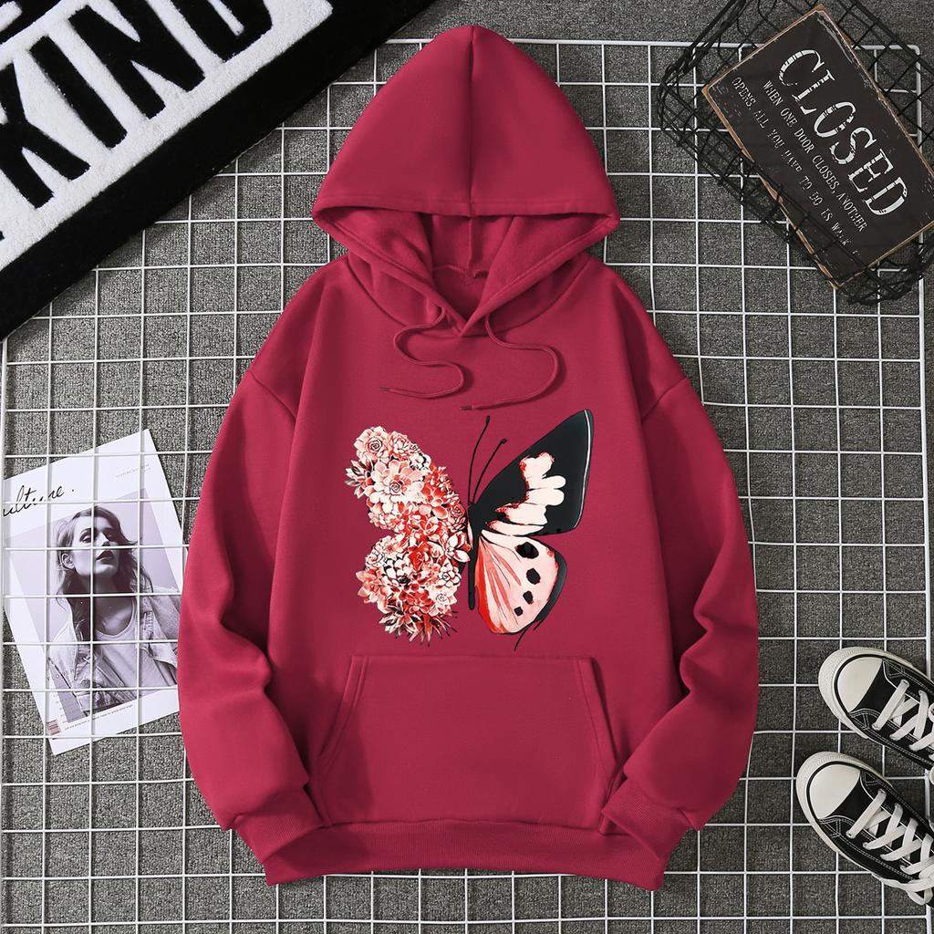New European and American Trendy Peripheral Butterfly Printing Hooded Fleece Sweater Men's and Women's Sports