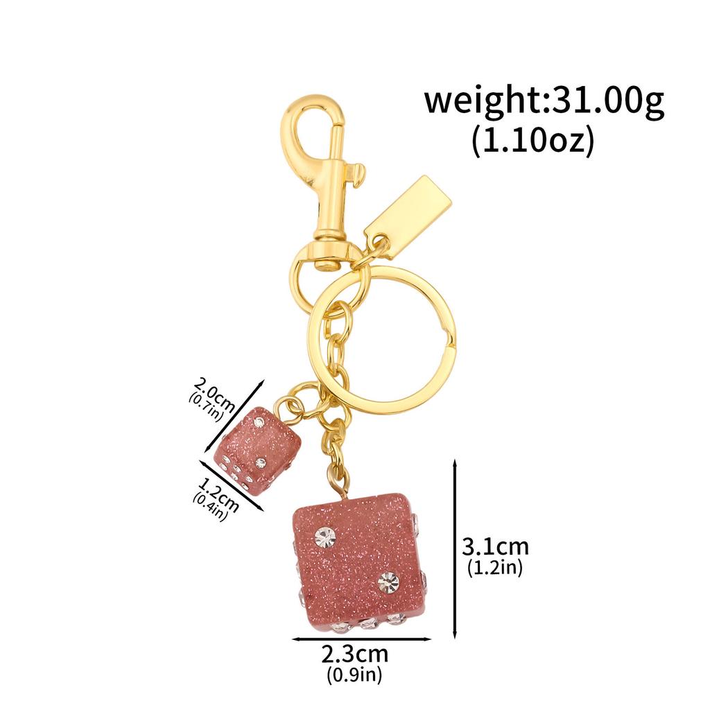 2PCS/lot Red Good Luck Dice String Crystal Epoxy Gold Foil Resin Rhinestones Keychain Fashion Y2K Keyring Bag Purse Accessories