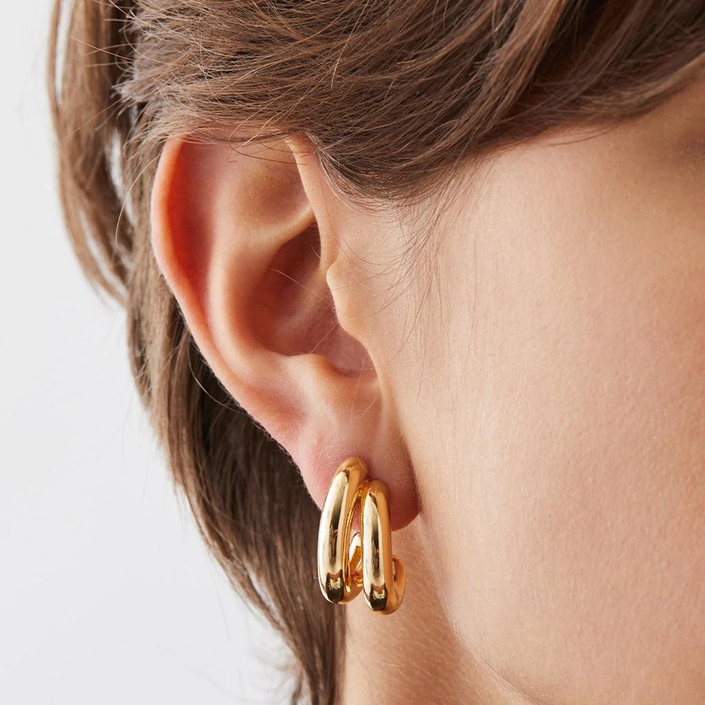 High-End Metal Glossy Double-Layer Thick C-Shaped Earrings, Stud Earrings For Women'S Unique Personality And Versatile Earrings