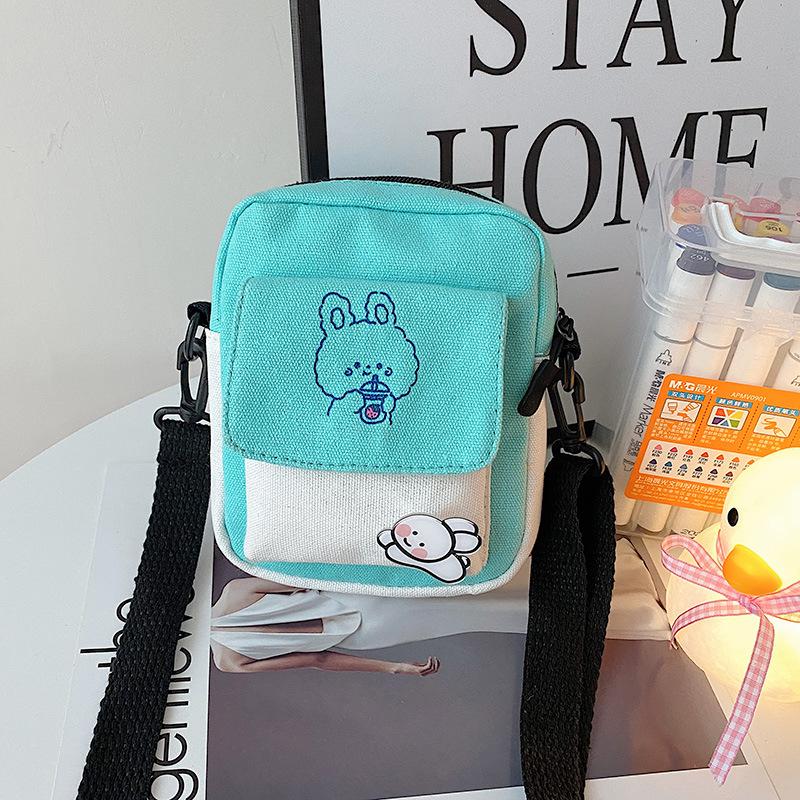 New canvas small bag cute girl simple shoulder bag contrasting color small fresh student messenger bag
