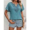 Spring Summer New Women's Solid Color V-Neck Lace Trim Loose Short Sleeve T-shirt Top For Cross-border Trade