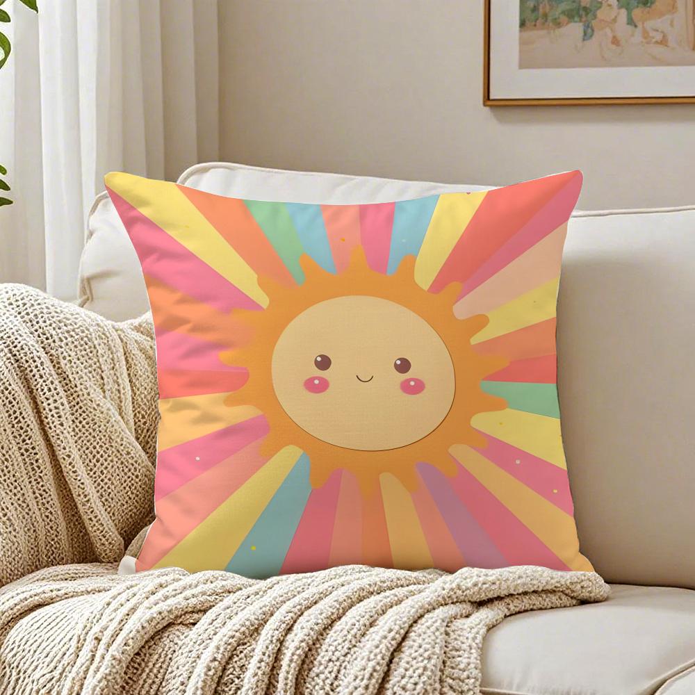 Cute Cartoon Sun Illustration Art Cushion Cover Pillowcase Antidustmite Living Room Sofa Decor Cushion Room
