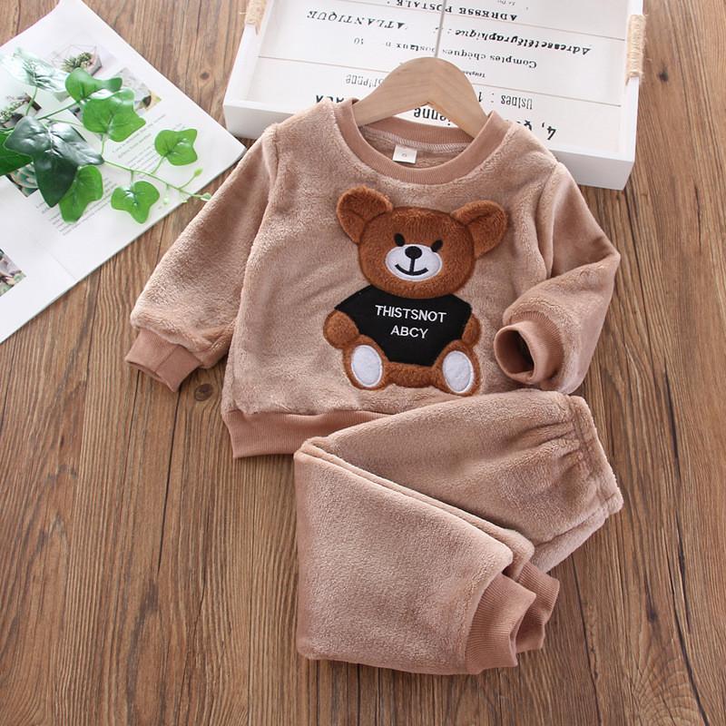 Baby Winter Pajama Set With Bear Pattern For Boys And Girls Fleece Cozy Homewear