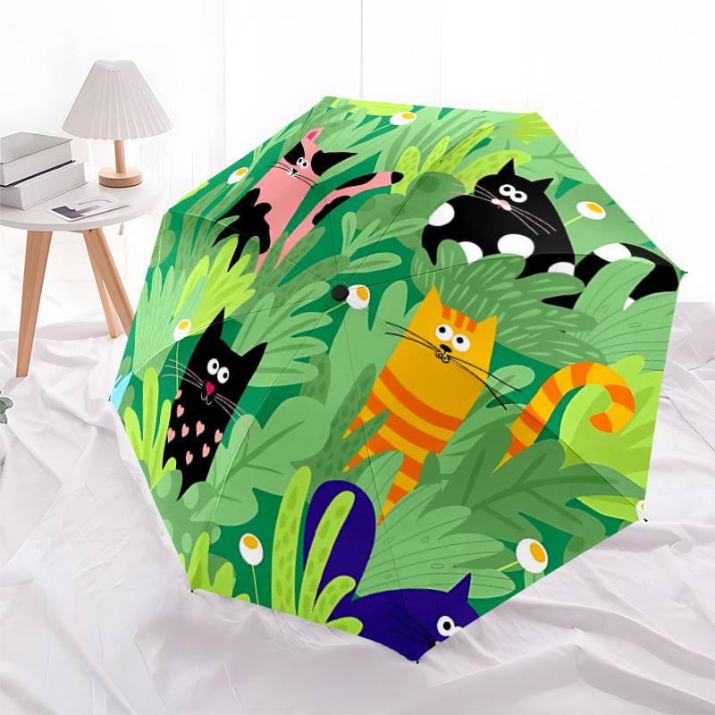 1pc Cats Garden Automatic Folding Umbrella - 8-Rib Automatic Open/Close, Portable Collapsible Compact Umbrella yy251218070